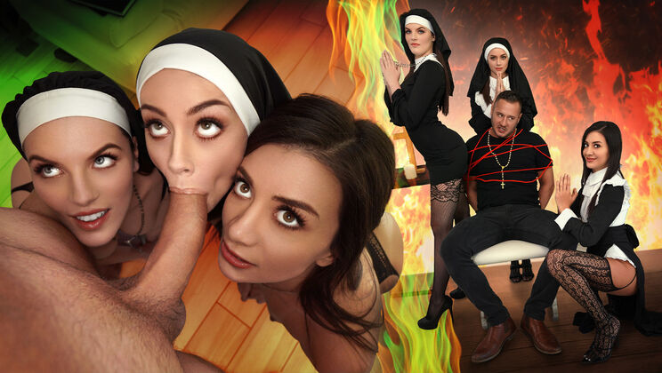 BFFs - Danny Mountain - Natalie Brooks - Fiona Frost - Selena Love - Three Horny Nuns Fuck the Devil Out of Him / 04.05.2025