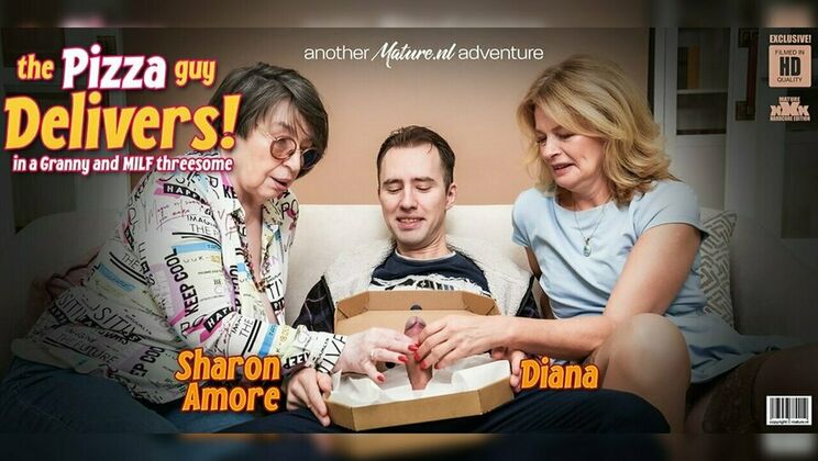 Mature.nl - Diana - Ray Adler - Sharon Amore - Blonde MILF Diana and 76 year old granny Sharon Amore share a young delivery guy in a gardcore three / 23.12.2023